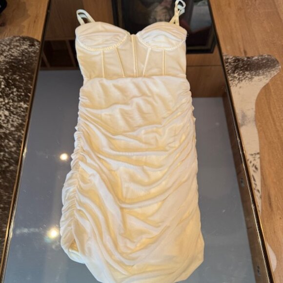 Pre-Loved Butter Yellow Ruched BodyCon Corset Dress - Women's Size XS - Picture 1 of 3